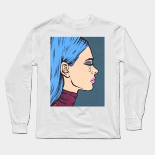 Blue Crying Comic Girl Long Sleeve T-Shirt